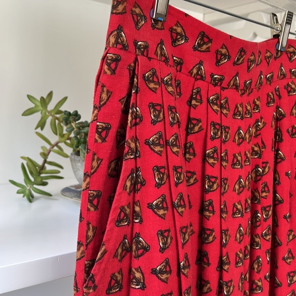 Vintage 80’s Ralph Lauren Blue Label Equestrian Flannel Midi Skirt Red Sz 6 - Picture 5 of 12